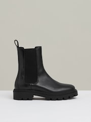 Reiss Black Theresa Leather Cleated Sole Chelsea Boots - Image 1 of 5