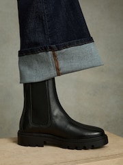 Reiss Black Theresa Leather Cleated Sole Chelsea Boots - Image 2 of 5