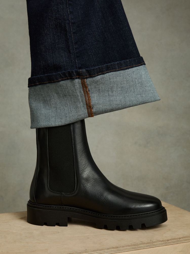 Reiss Black Theresa Leather Cleated Sole Chelsea Boots - Image 2 of 5
