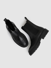 Reiss Black Theresa Leather Cleated Sole Chelsea Boots - Image 3 of 5