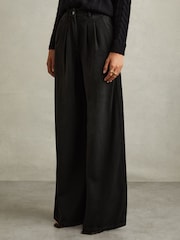 Reiss Black Raymond Petite Double Pleat Wide Leg Jeans - Image 1 of 7