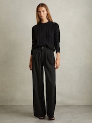 Reiss Black Raymond Petite Double Pleat Wide Leg Jeans - Image 3 of 7