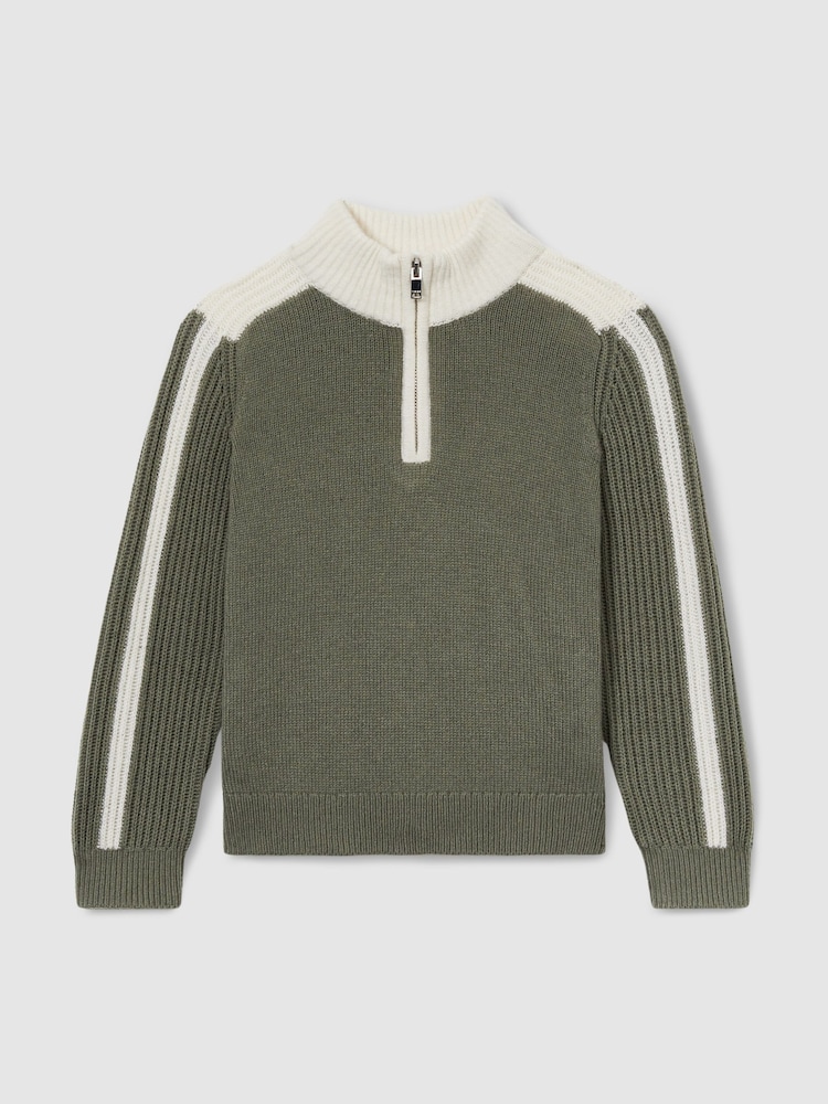 Reiss Sage/White Carnellis 3-9 yrs Zipped Funnel-Neck Jumper with Wool and Cotton - Image 2 of 4