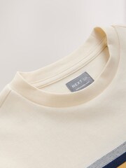 Navy Taupe Stripe Crew 100% Cotton T-Shirt - Image 4 of 4