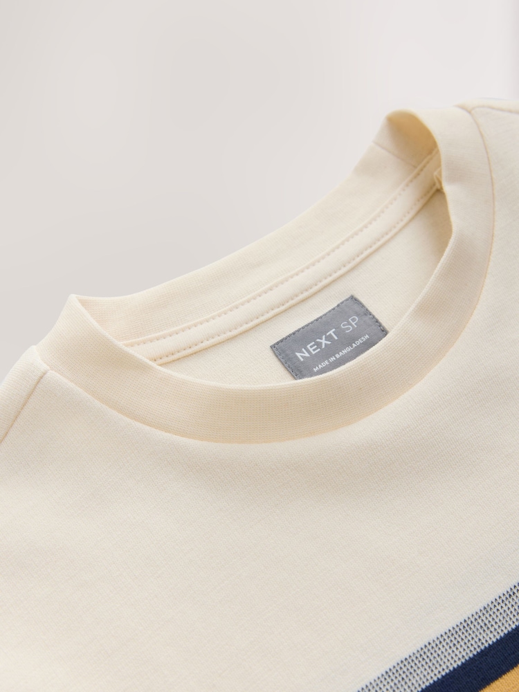 Navy Taupe Stripe Crew 100% Cotton T-Shirt - Image 4 of 4