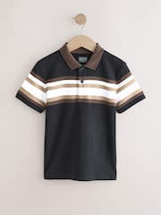 Multi Stripe Interlock Zip Neck 100% Cotton Polo T-Shirt - Image 1 of 4