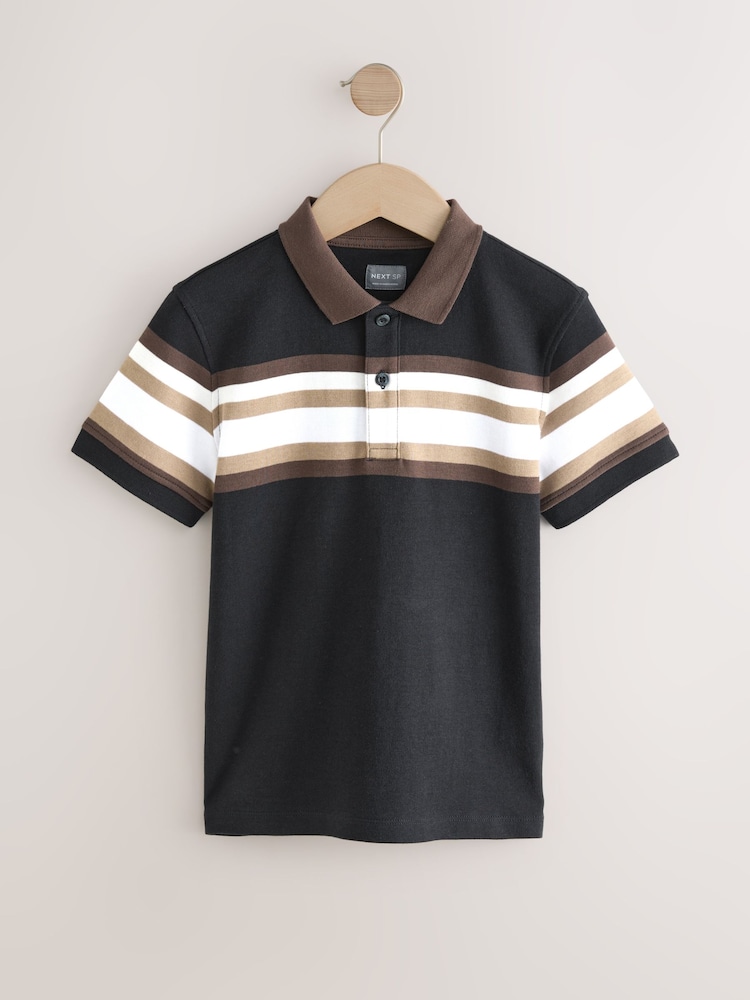 Multi Stripe Interlock Zip Neck 100% Cotton Polo T-Shirt - Image 1 of 4