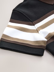 Multi Stripe Interlock Zip Neck 100% Cotton Polo T-Shirt - Image 3 of 4
