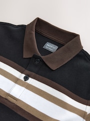 Multi Stripe Interlock Zip Neck 100% Cotton Polo T-Shirt - Image 4 of 4