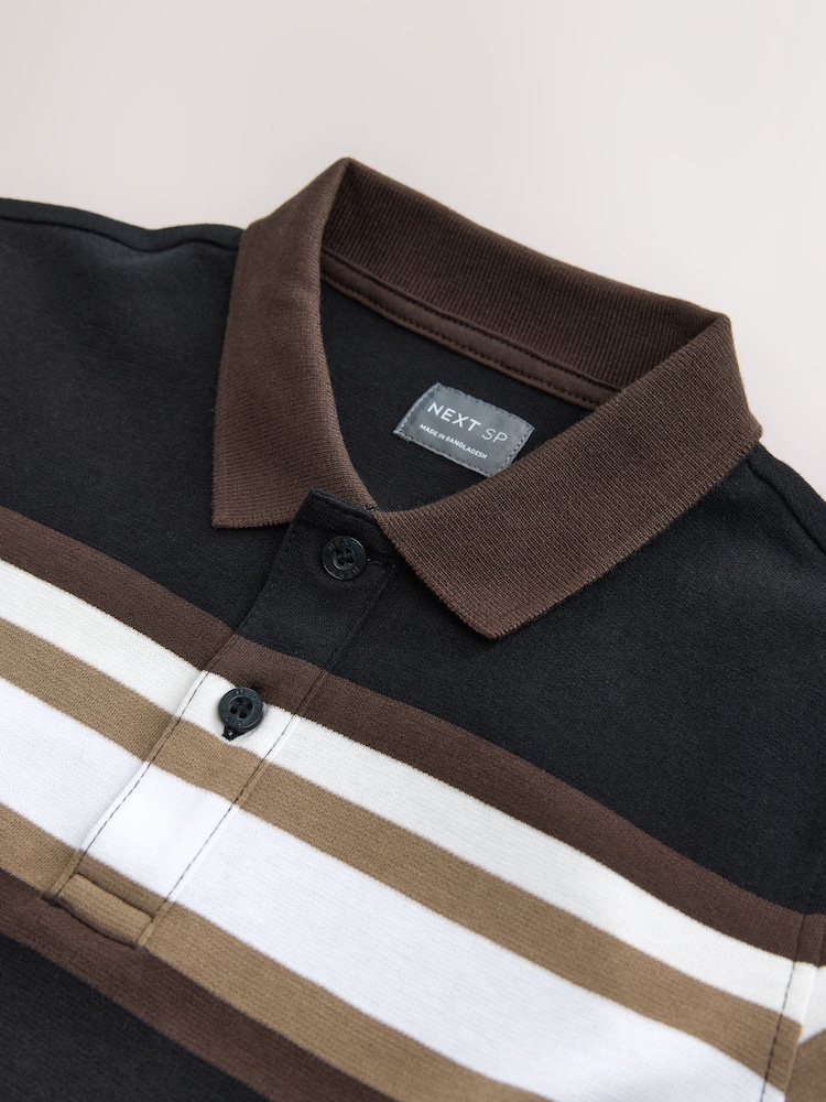 Multi Stripe Interlock Zip Neck 100% Cotton Polo T-Shirt - Image 4 of 4