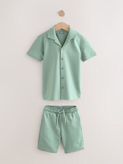 Mint Green Interlock Short Sleeves Colar 100% Cotton Shirt And Shorts - Image 1 of 4