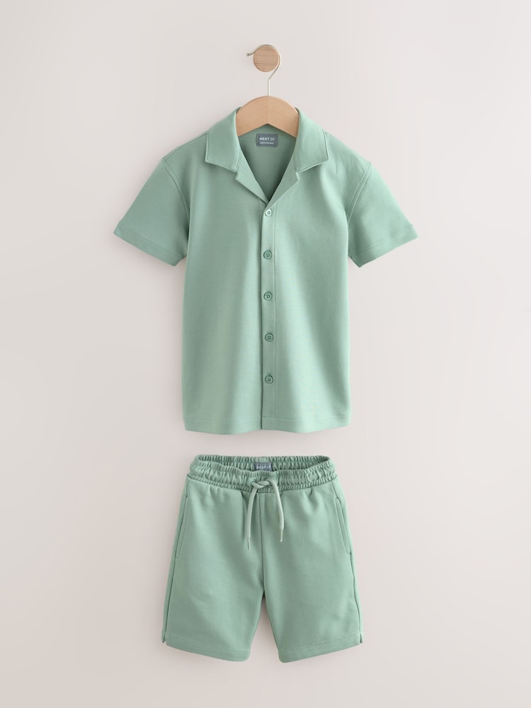 Mint Green Interlock Short Sleeves Colar 100% Cotton Shirt And Shorts - Image 1 of 4