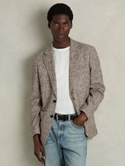 Reiss Oatmeal Mineral Tweed Single-Breasted Blazer with Wool - Image 1 of 6