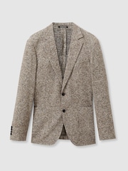 Reiss Oatmeal Mineral Tweed Single-Breasted Blazer with Wool - Image 2 of 6