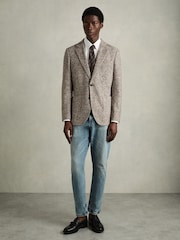 Reiss Oatmeal Mineral Tweed Single-Breasted Blazer with Wool - Image 3 of 6