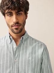 Green 100% Cotton Stripe Long Sleeve Oxford Shirt - Image 1 of 9