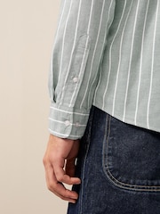 Green 100% Cotton Stripe Long Sleeve Oxford Shirt - Image 3 of 9