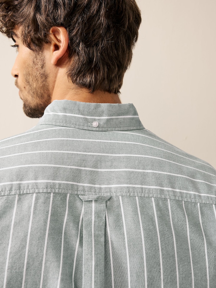 Green 100% Cotton Stripe Long Sleeve Oxford Shirt - Image 4 of 9