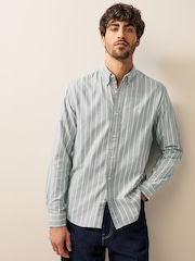 Green 100% Cotton Stripe Long Sleeve Oxford Shirt - Image 5 of 9