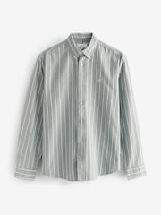 Green 100% Cotton Stripe Long Sleeve Oxford Shirt - Image 7 of 9