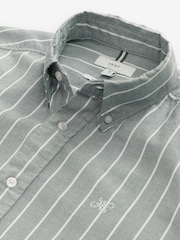 Green 100% Cotton Stripe Long Sleeve Oxford Shirt - Image 8 of 9