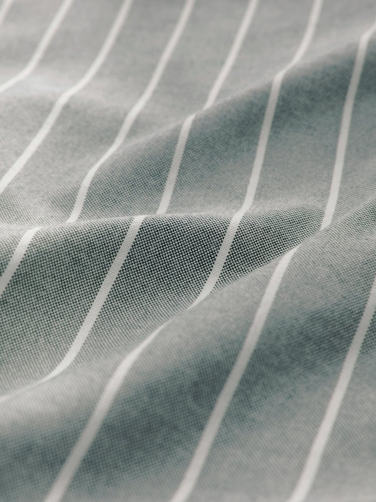 Green 100% Cotton Stripe Long Sleeve Oxford Shirt - Image 9 of 9