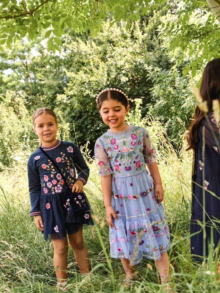 Monsoon Blue 2-in-1 Floral Embroidered Dress - Image 1 of 5 Monsoon Blue 2-in-1 Floral Embroidered Dress - Image 1 of 5