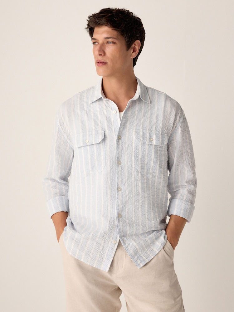 Blue Long Sleeve Seersucker Stripe Shirt - Image 1 of 9