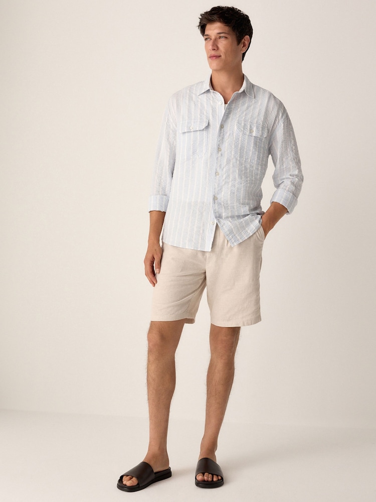 Blue Long Sleeve Seersucker Stripe Shirt - Image 2 of 9