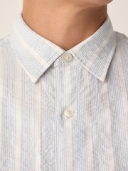 Blue Long Sleeve Seersucker Stripe Shirt - Image 5 of 9