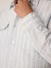 Blue Long Sleeve Seersucker Stripe Shirt - Image 6 of 9