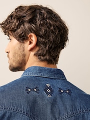Blue Long Sleeve 100% Cotton Embroidered Western Shirt - Image 3 of 9
