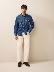 Blue Long Sleeve 100% Cotton Embroidered Western Shirt - Image 6 of 9