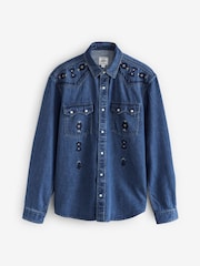 Blue Long Sleeve 100% Cotton Embroidered Western Shirt - Image 7 of 9