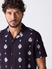 Indigo Blue Printed Short Sleeve 100% Cotton Shirt - Image 1 of 5