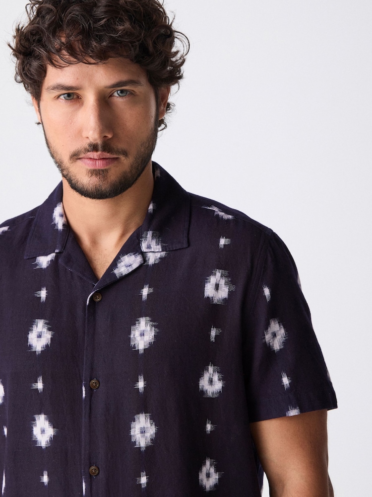 Indigo Blue Printed Short Sleeve 100% Cotton Shirt - Image 1 of 5