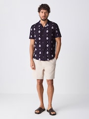 Indigo Blue Printed Short Sleeve 100% Cotton Shirt - Image 2 of 5