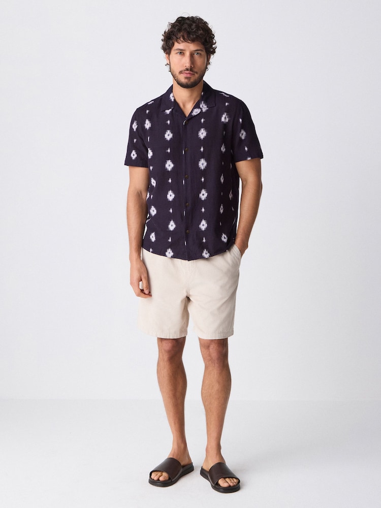 Indigo Blue Printed Short Sleeve 100% Cotton Shirt - Image 2 of 5