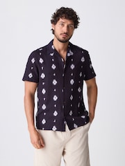 Indigo Blue Printed Short Sleeve 100% Cotton Shirt - Image 4 of 5