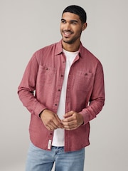 Red Twin Pocket Textured Long Sleeve 100% Cotton Shirt - Image 1 of 9