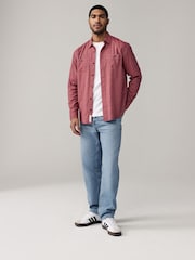 Red Twin Pocket Textured Long Sleeve 100% Cotton Shirt - Image 2 of 9