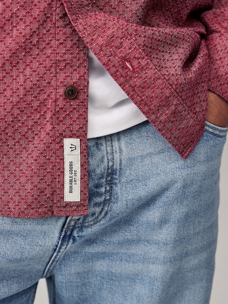 Red Twin Pocket Textured Long Sleeve 100% Cotton Shirt - Image 4 of 9
