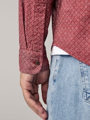 Red Twin Pocket Textured Long Sleeve 100% Cotton Shirt - Image 5 of 9