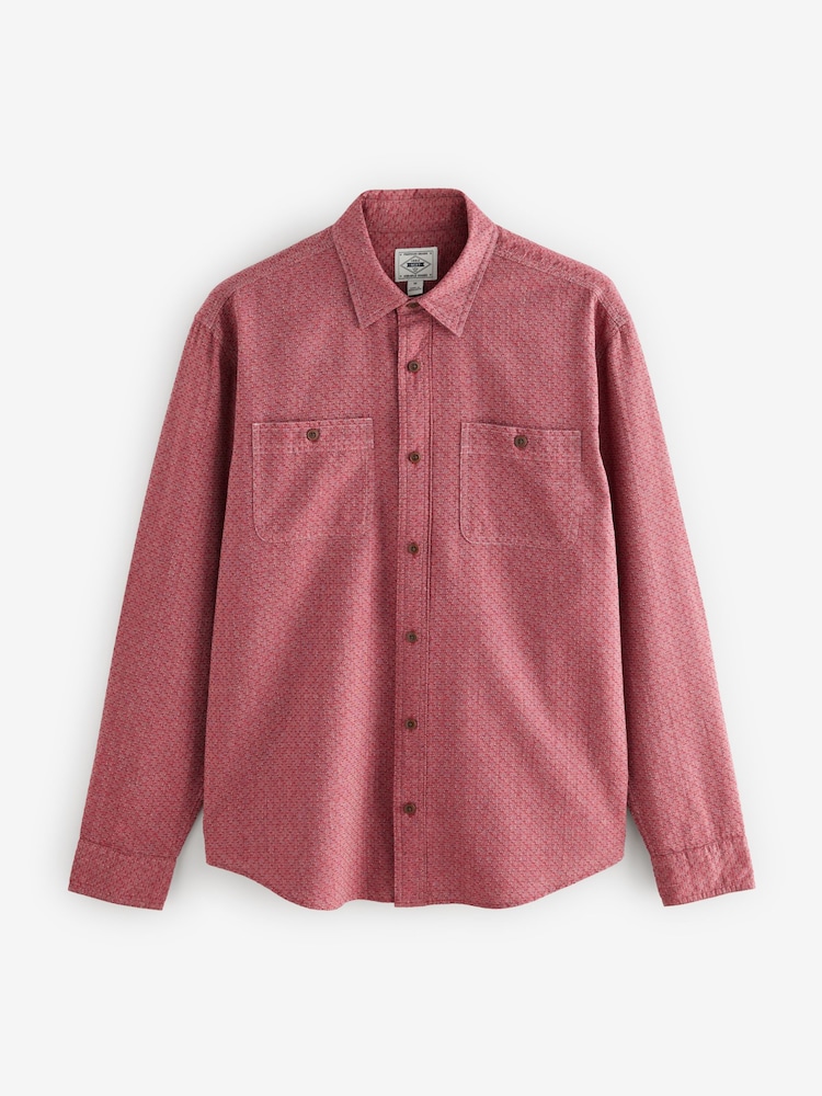 Red Twin Pocket Textured Long Sleeve 100% Cotton Shirt - Image 6 of 9