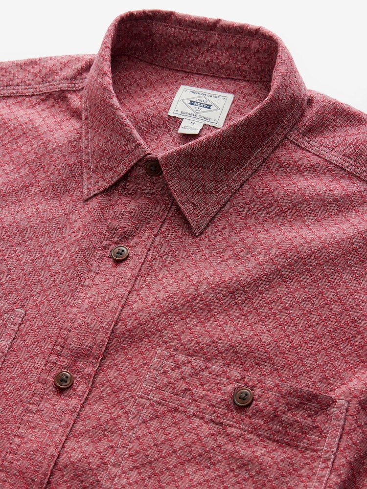 Red Twin Pocket Textured Long Sleeve 100% Cotton Shirt - Image 7 of 9