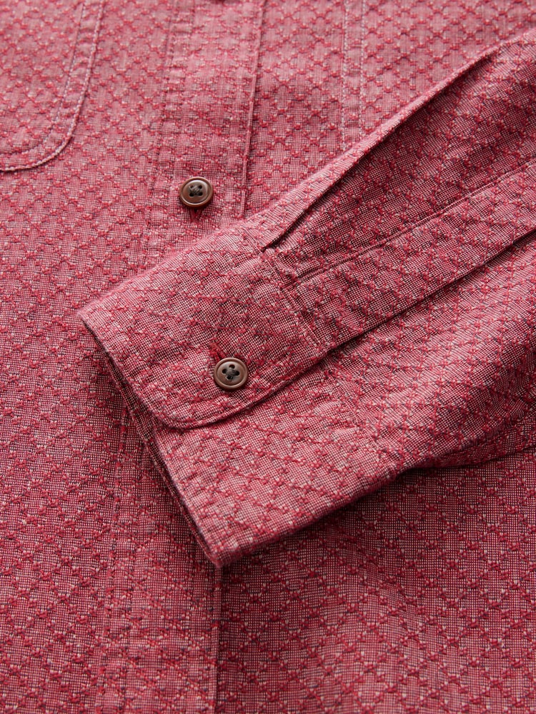 Red Twin Pocket Textured Long Sleeve 100% Cotton Shirt - Image 8 of 9