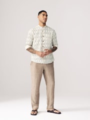 White Long Sleeve 100% Cotton Printed Shirt with Grandad Collar - Image 2 of 8