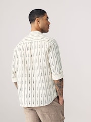 White Long Sleeve 100% Cotton Printed Shirt with Grandad Collar - Image 4 of 8