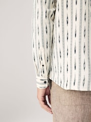 White Long Sleeve 100% Cotton Printed Shirt with Grandad Collar - Image 5 of 8