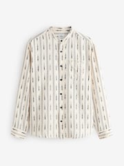White Long Sleeve 100% Cotton Printed Shirt with Grandad Collar - Image 6 of 8